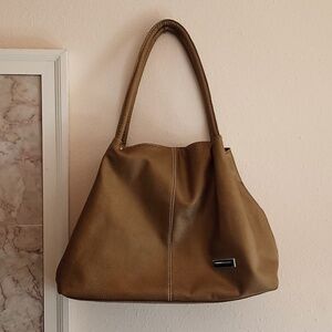 JIMMY CHOO Tan/Copper Shoulder Tote Bag Pleated
